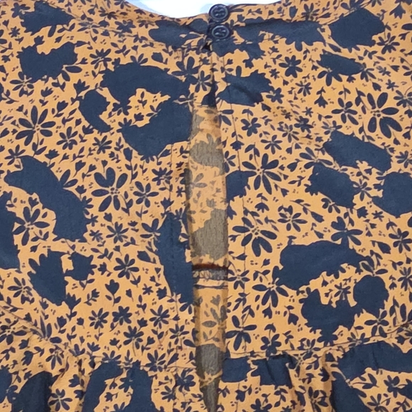TOPSHOP Ruffle Yoke Blouse | US 12 | Mustard Floral Leopard | Cottagecore Boho - Picture 11 of 16